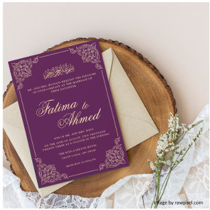Ornate Purple Frame Islamic Muslim Wedding Invitation