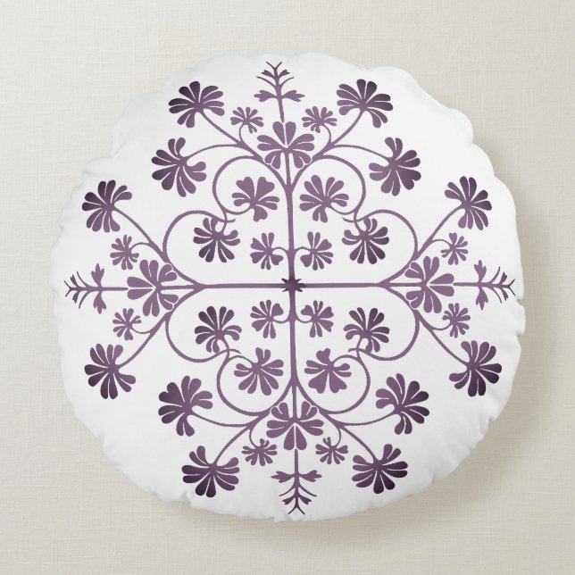 Ornate Purple Geometric Pattern Round Pillow (Front)