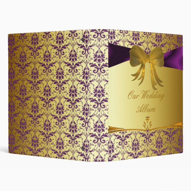 Ornate Purple Gold Damask Wedding Photo Album Binder (Background)