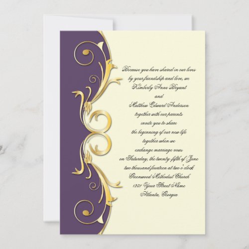 Ornate Purple Gold Wedding Celebration Personalized Announcement