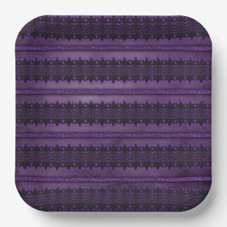 ORNATE PURPLE LACE LOOK PATTERNS PAPER PLATES