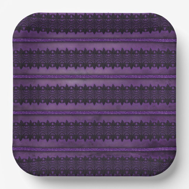 ORNATE PURPLE LACE LOOK PATTERNS PAPER PLATES (Front)
