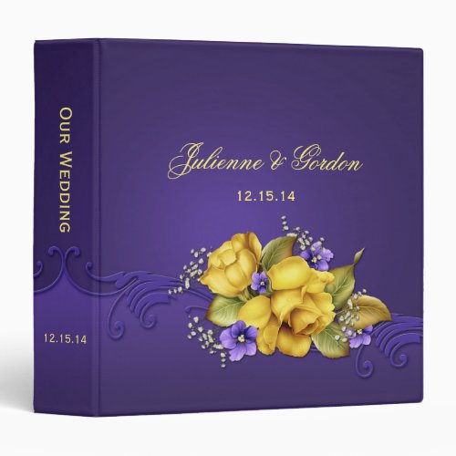 Ornate Purple Pansies Yellow Roses Wedding Album Binder