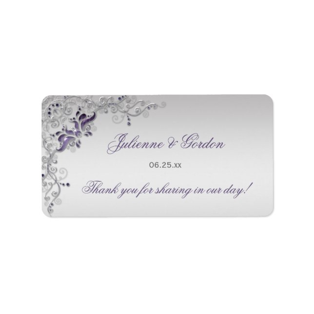Ornate Purple Silver Floral Address Label (Front)