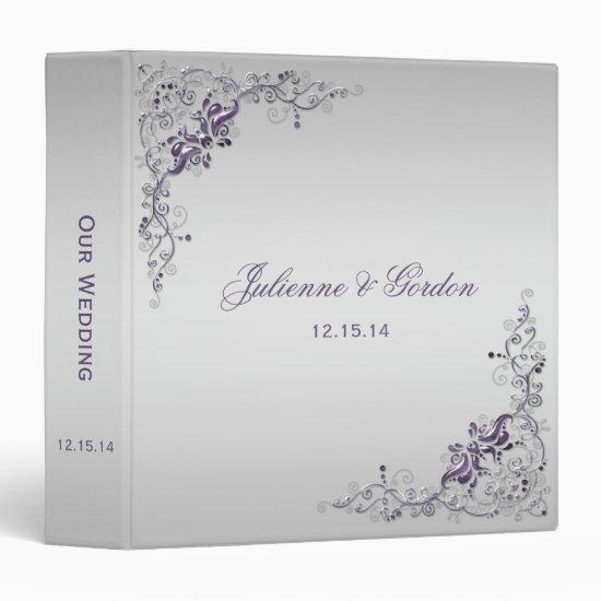 Ornate Purple Silver Floral Swirls Photo Album 3 Ring Binder