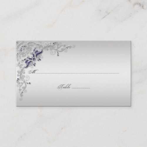Ornate Purple Silver Floral Swirls Place Cards Business Cards
