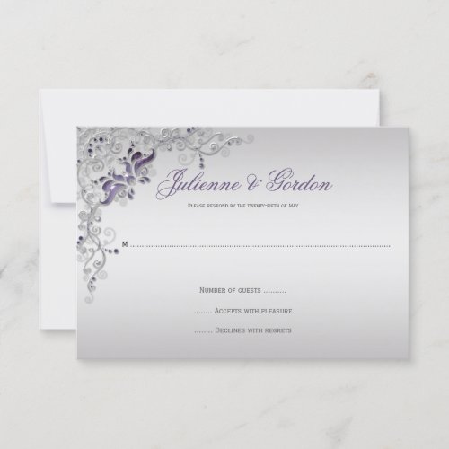 Ornate Purple Silver floral Swirls RSVP