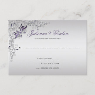 Ornate Purple Silver floral Swirls RSVP Card