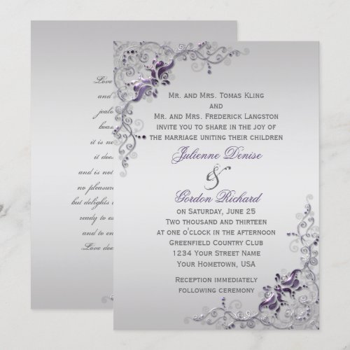 Ornate Purple Silver Floral Swirls Weddings Custom Announcement