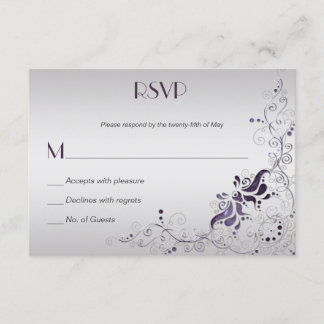 Ornate Purple Swirls on Silver RSVP