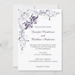 Ornate Purple Swirls on White Wedding Invitation