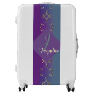 Ornate Purple Teal Monogram Luggage