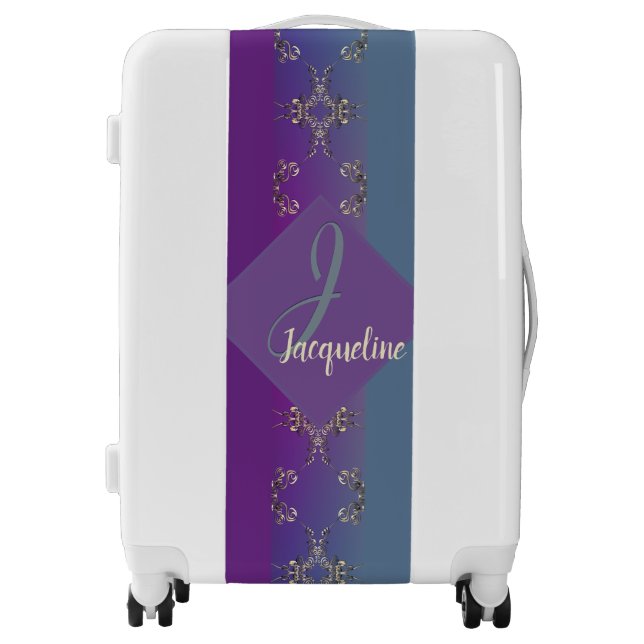 Ornate Purple Teal Monogram Luggage (Front)