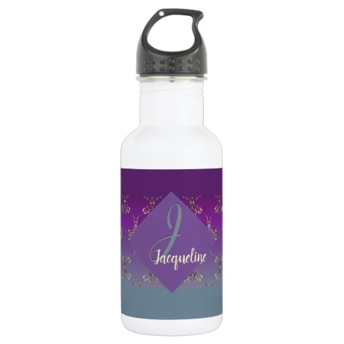 Ornate Purple Teal Monogram  Stainless Steel Water Bottle