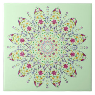 Ornate Purple Yellow Mandala Ceramic Tile