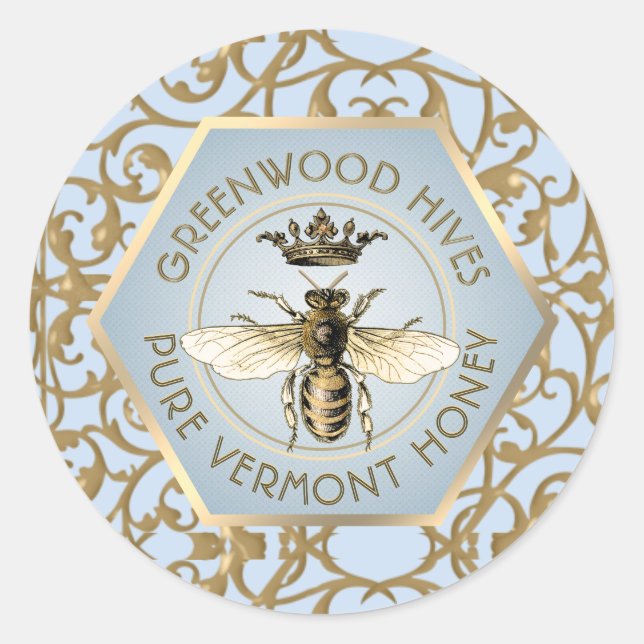 Ornate Queen Bee Honey Lid Label (Front)