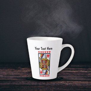 Ornate Queen Playing Card Bright Red Hearts Latte Mug