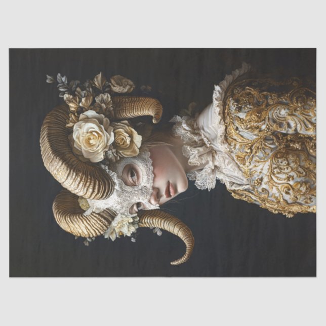 Ornate Ram Mask Masquerade Costume Decoupage Tissue Paper (Front)
