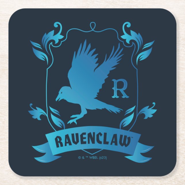 Ornate RAVENCLAW™ House Crest Square Paper Coaster (Front)