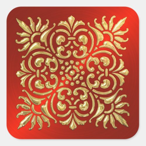 Ornate Red and Gold Embossed Look Sticker
