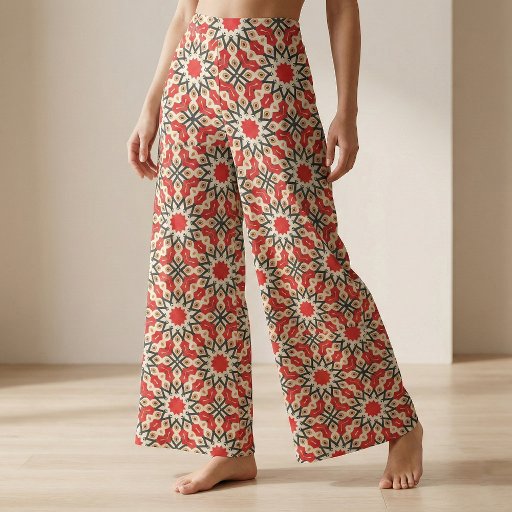 Ornate Red Black Geometric Arabesque Moroccan Tile Fabric