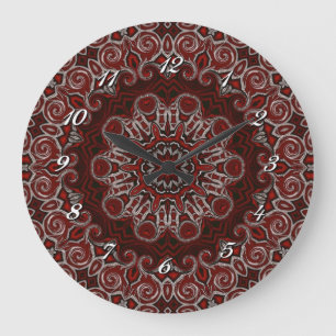 Ornate Red Bohemian Mandala Wall Clock