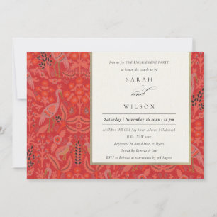 Ornate Red Classy Flora Peacock Pattern Engagement Invitation