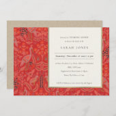 Ornate Red Classy Floral Peacock Bridal Shower Invitation (Front/Back)