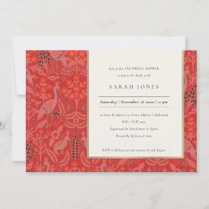 Ornate Red Classy Floral Peacock Bridal Shower Invitation