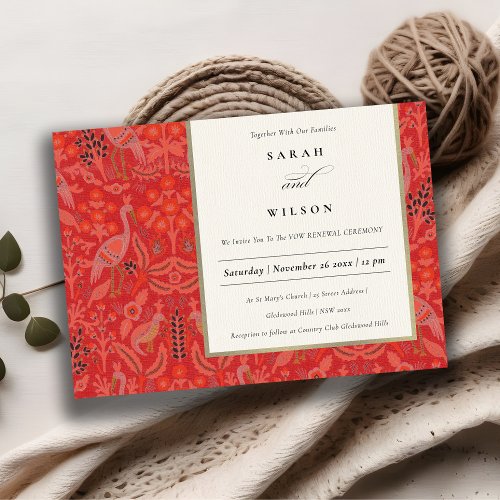 Ornate Red Classy Floral Peacock Pattern Wedding Invitation