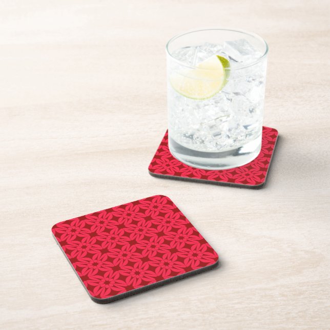 Ornate Red Geometric Pattern Beverage Coaster (Right Side)