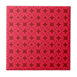 Ornate Red Geometric Pattern Ceramic Tile
