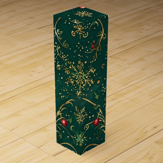 ORNATE RED GREEN GOLD HOLIDAY CHRISTMAS PATTERN WINE BOX (Front)
