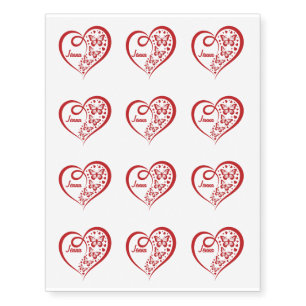 Ornate Red Heart & Butterflies With Name Temporary Tattoos