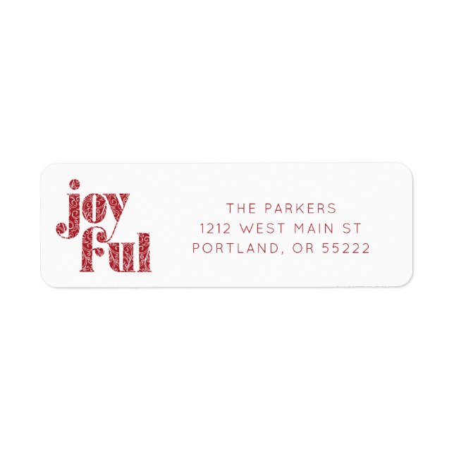 Ornate Red Joyful typography Christmas/Holiday Label (Front)