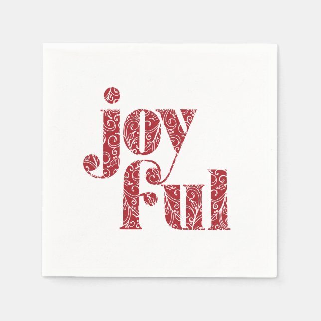 Ornate Red Joyful typography Christmas/Holiday Napkins (Front)