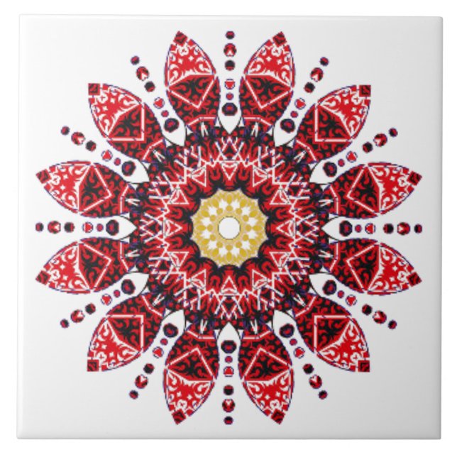 Ornate Red Mandala Ceramic Tile (Front)