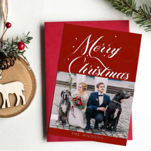 Ornate Red Silver MerryChristmas Foil Holiday Card