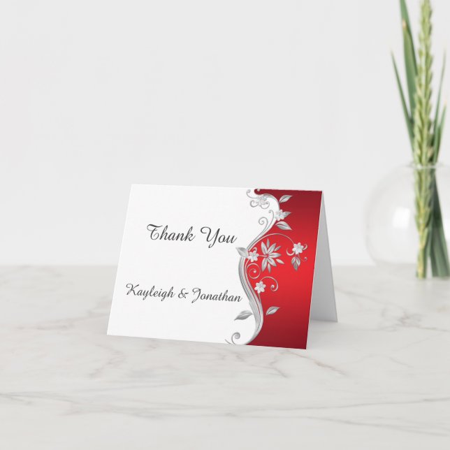 Ornate Red Silver White Floral Thank You (Front)
