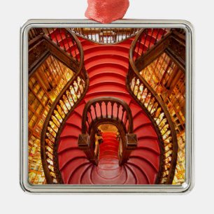 Ornate red stairway, Portugal Metal Ornament