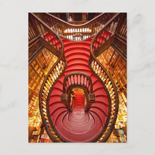 Ornate red stairway Portugal Postcard