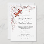 Ornate Red Swirls on White Wedding Invitation