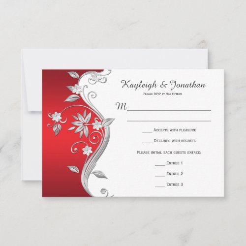 Ornate Red White Silver Flowers RSVP