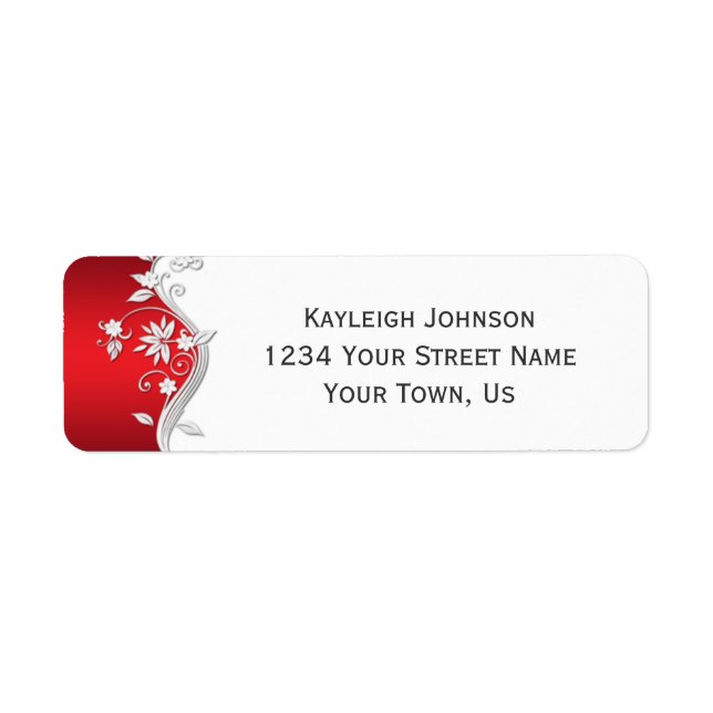 Ornate Red White Silver Flowers Swirls Label (Front)