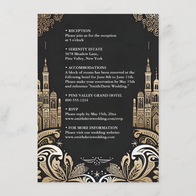 Ornate Retro Arabic Exotic Bold Damask Wedding Enclosure Card (Front)