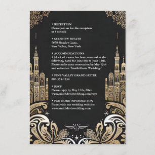 Ornate Retro Arabic Exotic Bold Damask Wedding Enclosure Card