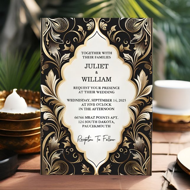 Ornate Retro Arabic Exotic Bold Damask Wedding Invitation (Creator Uploaded)