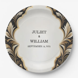 Ornate Retro Arabic Exotic Bold Damask Wedding Paper Plates