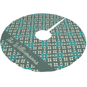 Ornate Retro Pattern Emerald Green Personalized  Brushed Polyester Tree Skirt