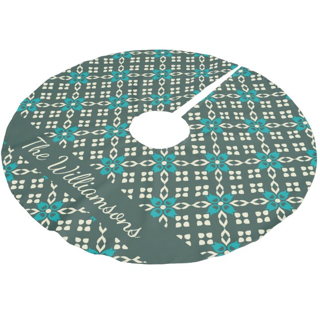 Ornate Retro Pattern Emerald Green Personalized  Brushed Polyester Tree Skirt (Angled)